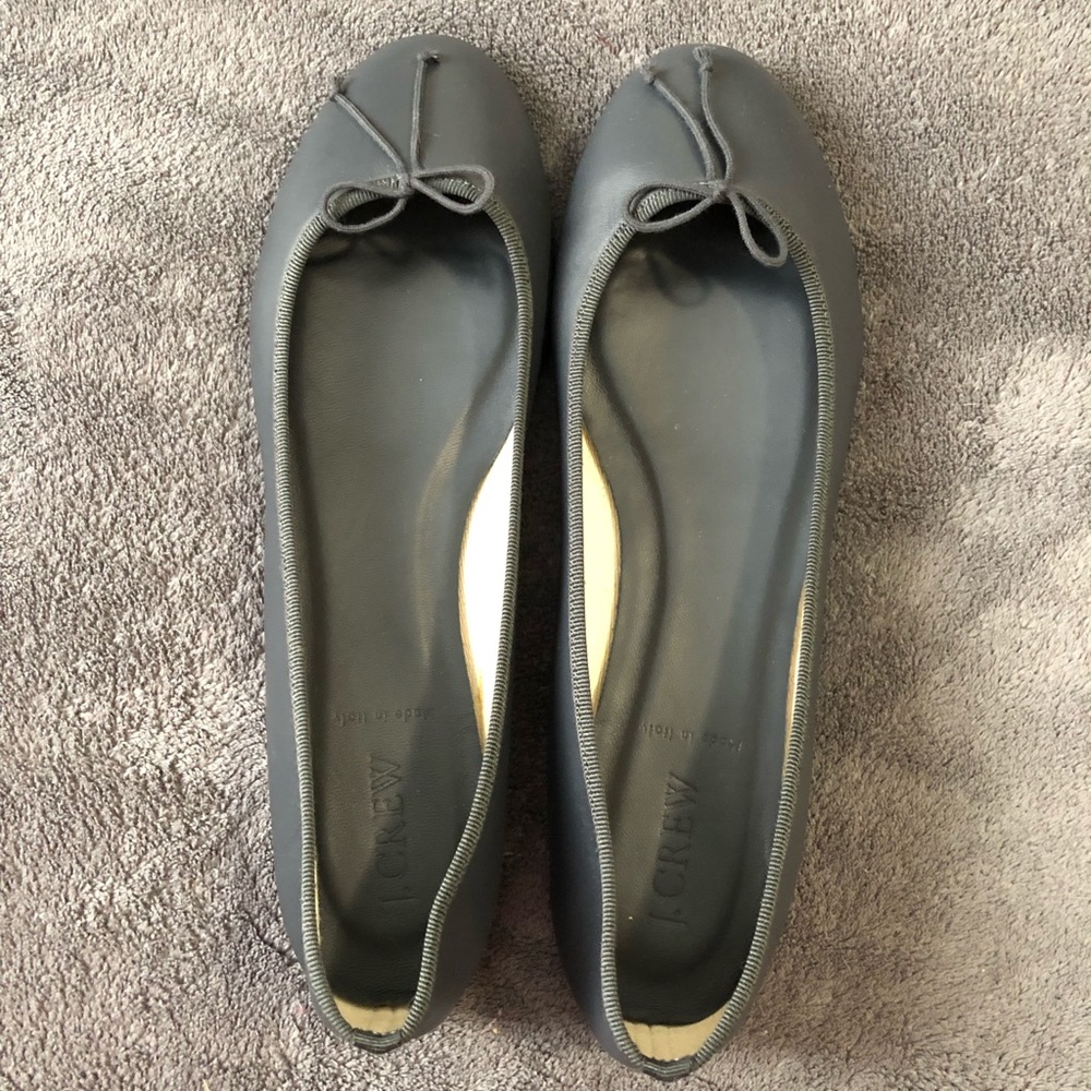 NWOT J. Crew charcoal leather ballet flats, 9